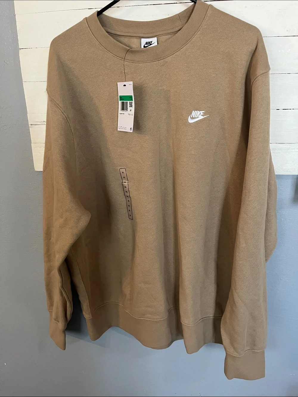 Nike Men's Crewneck Sweatshirt in Beige/Tan with White Swoosh